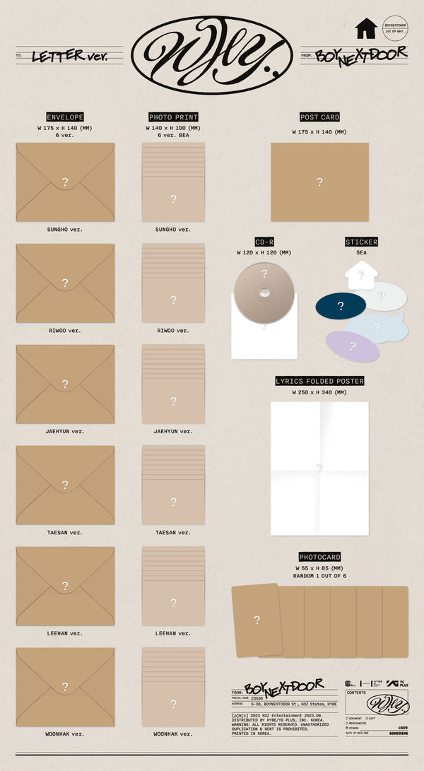 보이넥스트도어 (BOYNEXTDOOR) 1st EP Album - WHY.. (LETTER Ver.)(RANDOM)