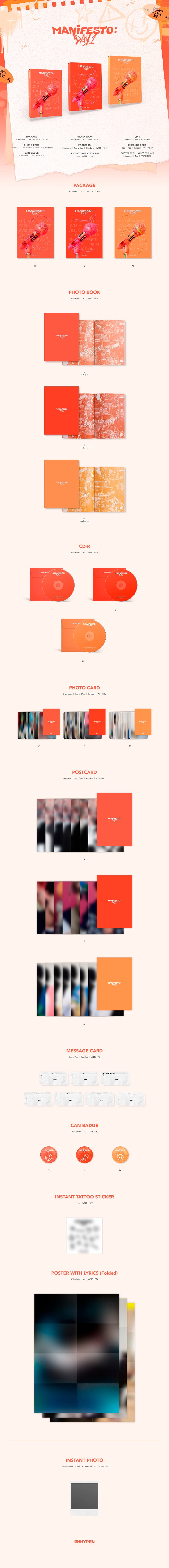 Enhypen 3rd MANIFESTO : DAY 1 [D Ver.] / [J Ver.] / [M Ver.](RANDOM)