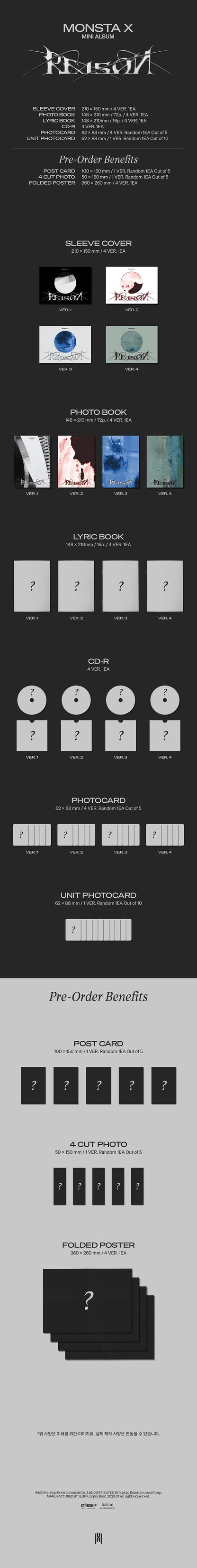 몬스타엑스 (MONSTA X) 12th Mini Album - REASON (VER.1 / VER.2 / VER.3 / VER.4)(RANDOM)